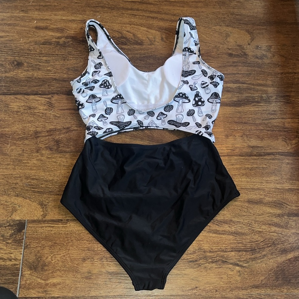 Black and White Mushroom Print one piece suit - Picture 2 of 2